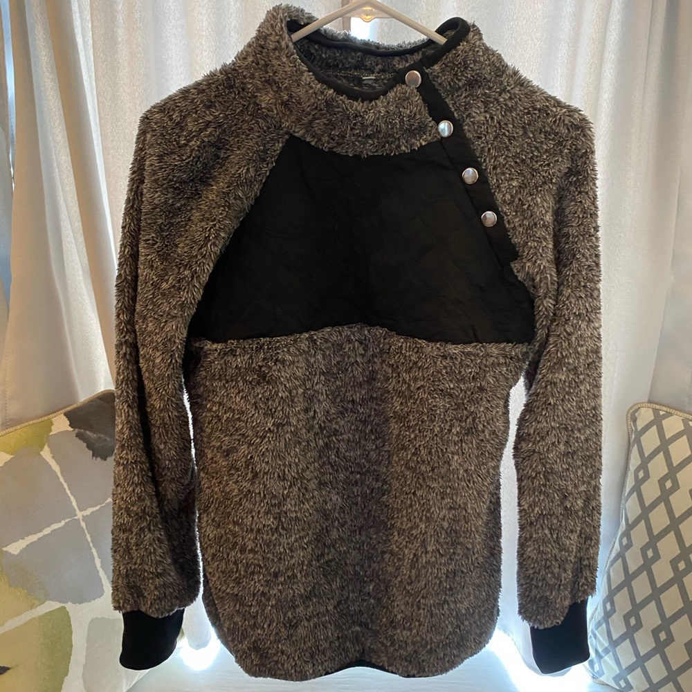 Sherpa Pullover with Angled Button Neck